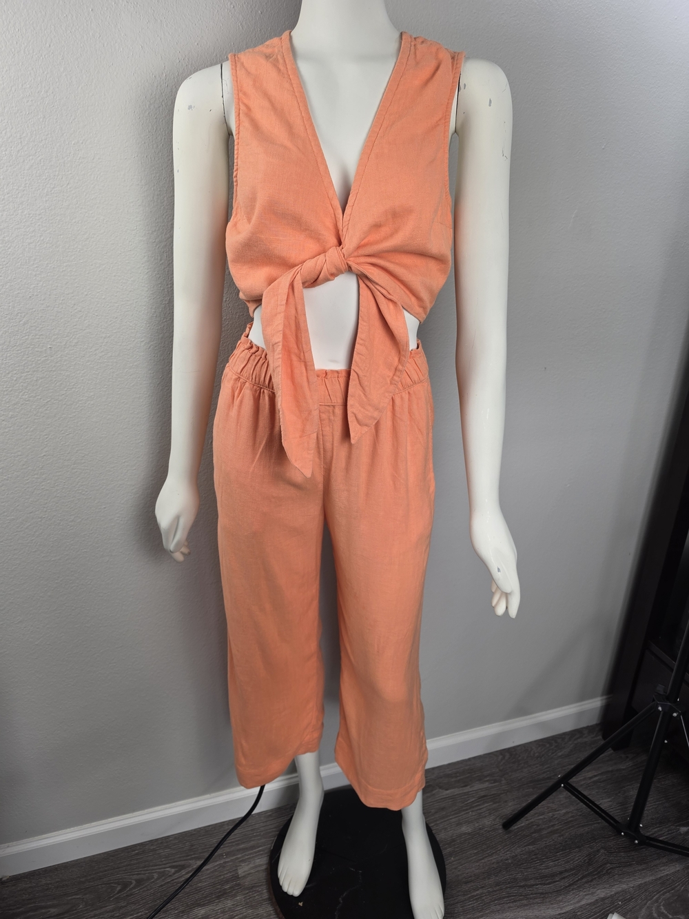 Abercrombie & Fitch Coral Tie-Front Cropped Jumpsuit